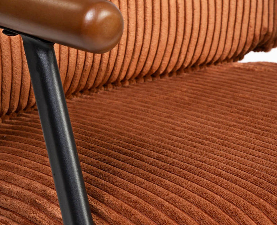Antho Cotton Dining Chair with Wooden Armrest – Solid Wood Modern Dining Chair for Home & Restaurant Coppery red