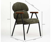 Antho Cotton Dining Chair with Wooden Armrest – Solid Wood Modern Dining Chair for Home & Restaurant Olive Green