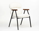 Antho Cotton Dining Chair with Wooden Armrest – Solid Wood Modern Dining Chair for Home & Restaurant Ivory