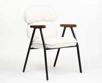 Antho Cotton Dining Chair with Wooden Armrest – Solid Wood Modern Dining Chair for Home & Restaurant Ivory