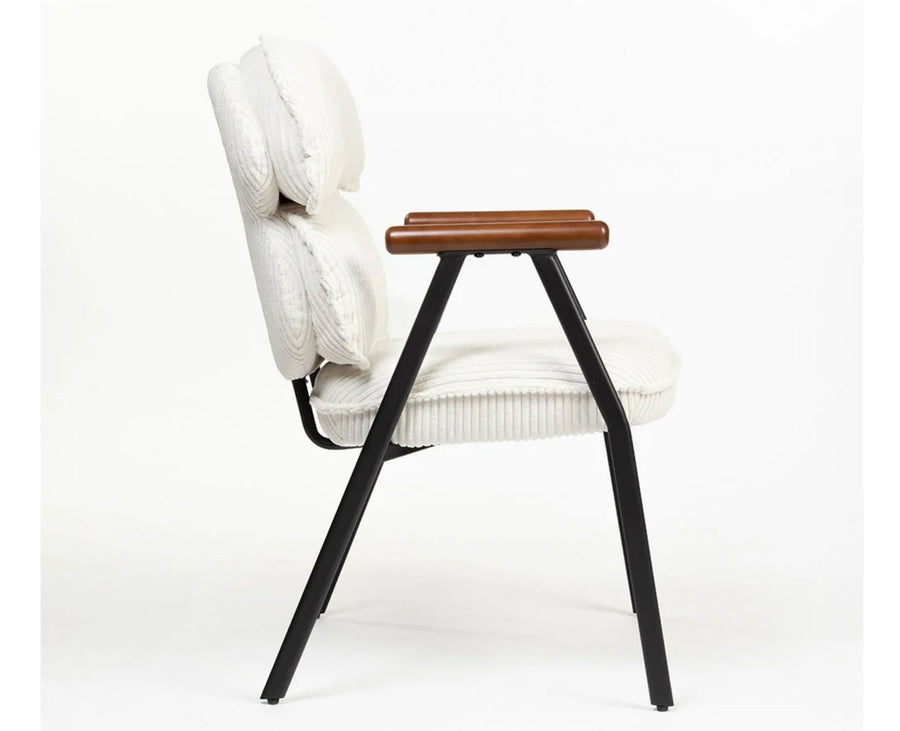 Antho Cotton Dining Chair with Wooden Armrest – Solid Wood Modern Dining Chair for Home & Restaurant Ivory