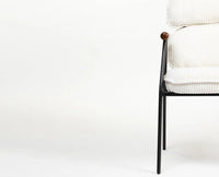 Antho Cotton Dining Chair with Wooden Armrest – Solid Wood Modern Dining Chair for Home & Restaurant Ivory