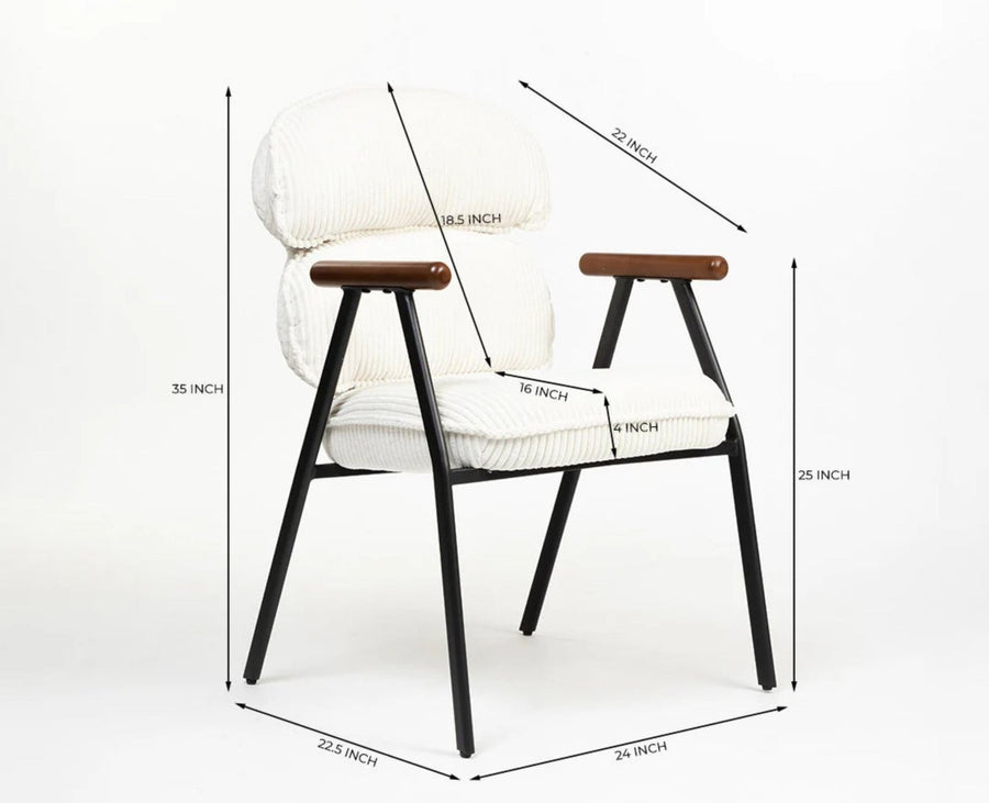 Antho Cotton Dining Chair with Wooden Armrest – Solid Wood Modern Dining Chair for Home & Restaurant Ivory