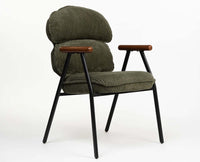 Antho Cotton Dining Chair with Wooden Armrest – Solid Wood Modern Dining Chair for Home & Restaurant Olive Green