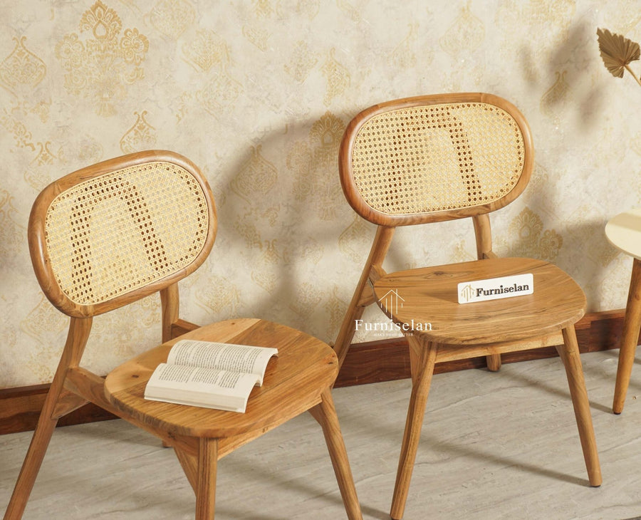 Antilia Solid Wood Dining Chair Set of two - Dining Chair - Furniselan Natural Finish