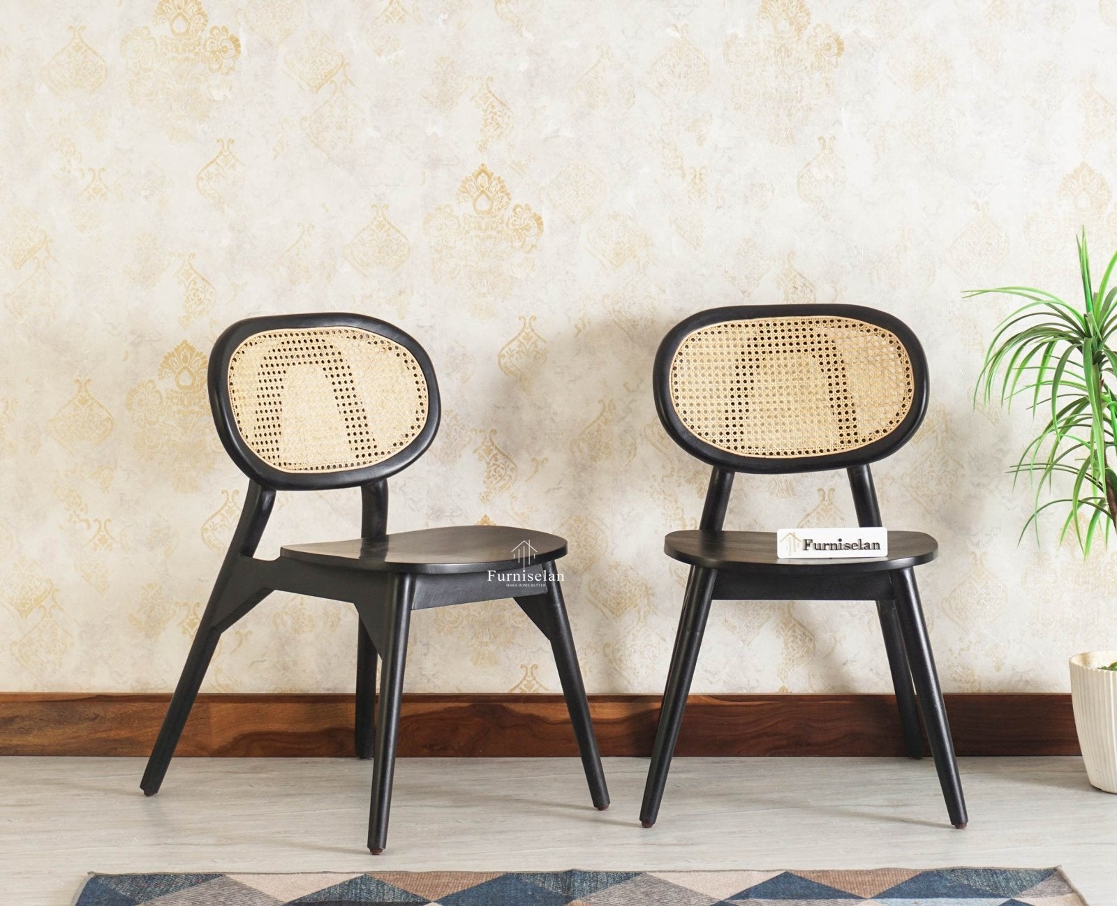 Antilia Solid Wood Dining Chair Set of two - Dining Chair - Furniselan - Black-Finish