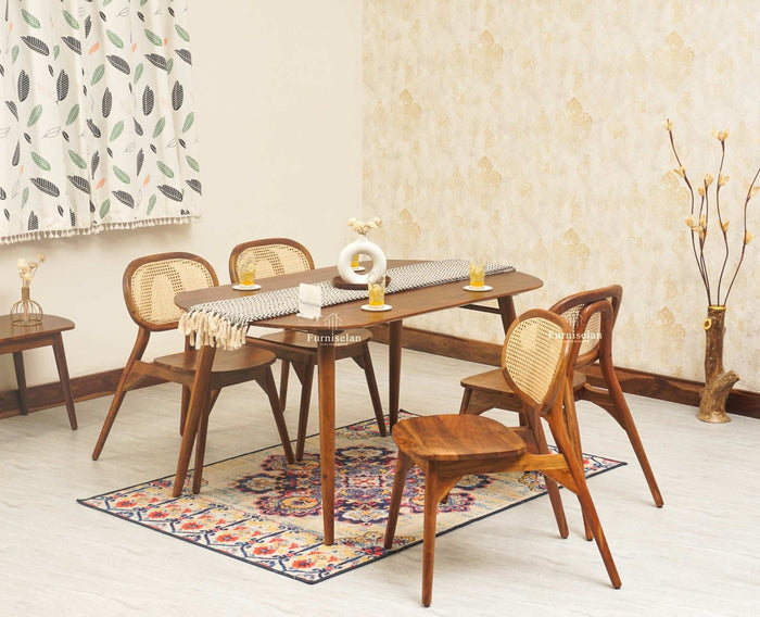 Antilia Solid Wood Four Seater Dining Set with Four Chairs - Dining Set - Furniselan