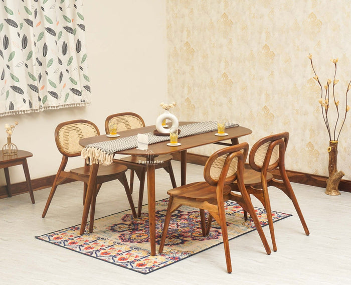 Antilia Solid Wood Four Seater Dining Set with Four Chairs - Dining Set - Furniselan