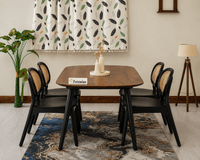 Antilia Solid Wood Four Seater Dining Set with Four Chairs - Dining Set - Furniselan Black Finish