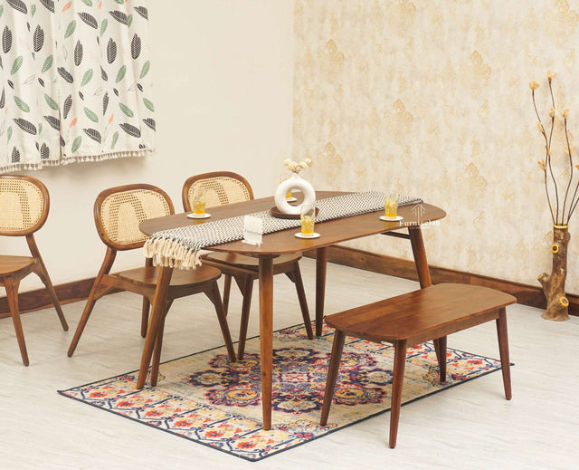 Antilia Solid Wood Four Seater Dining set with Two Chairs and Bench - Dining Set - Furniselan - Teak-Finish