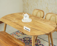 Antilia Solid Wood Four Seater Dining set with Two Chairs and Bench Furniselan Natural Finish