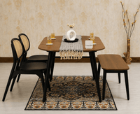 Antilia Solid Wood Four Seater Dining set with Two Chairs and Bench Furniselan Black Finish