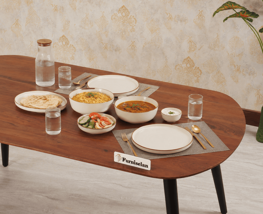 Antilia Solid Wood Four Seater Dining set with Two Chairs and Bench - Dining Set - Furniselan - Black Finish