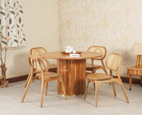 Antilia Solid Wood Four Seater Round Dining Set with Four Chairs - Dining Set - Furniselan