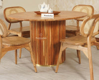 Antilia Solid Wood Four Seater Round Dining Set with Four Chairs - Dining Set - Furniselan