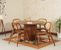 Antilia Solid Wood Four Seater Round Dining Set with Four Chairs - Dining Set - Furniselan