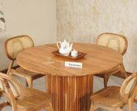 Antilia Solid Wood Four Seater Round Dining Set with Four Chairs - Dining Set - Furniselan