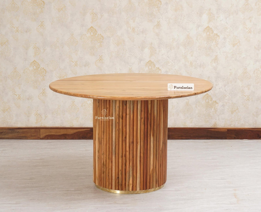 Antilia Solid Wood Four Seater Round Dining Table - Dining Set - Furniselan Natural Finish