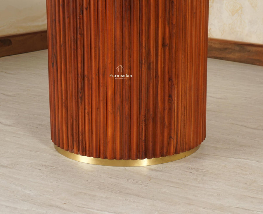 Antilia Solid Wood Four Seater Round Dining Table - Dining Set - Furniselan Brown Finish