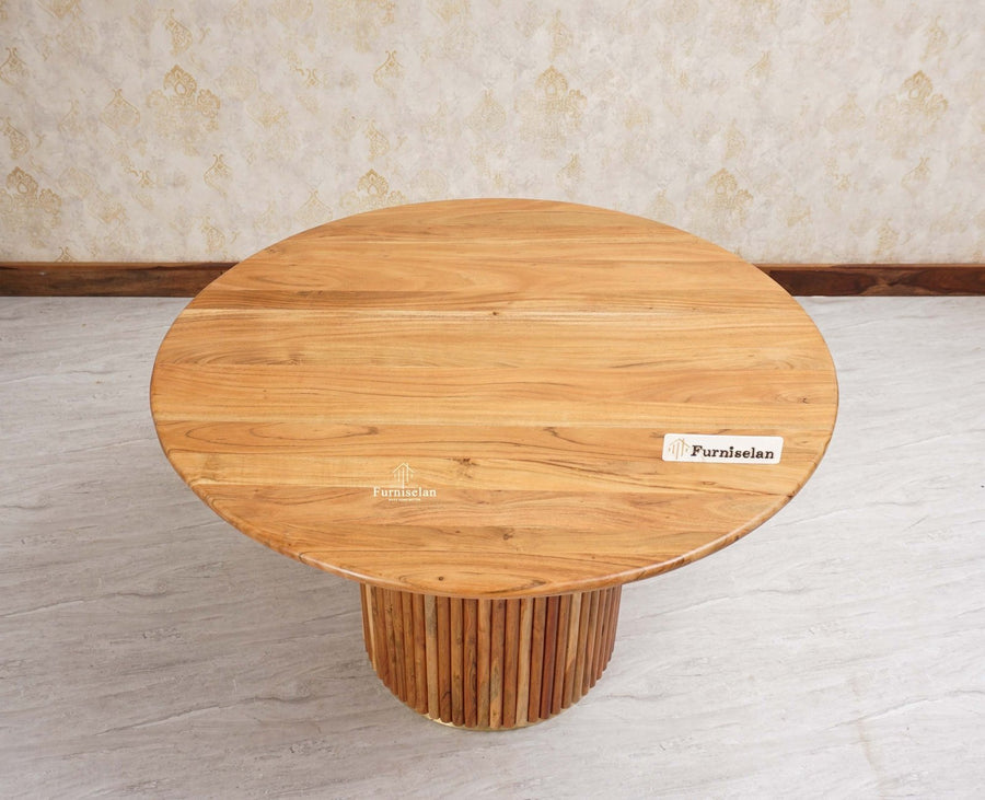 Antilia Solid Wood Four Seater Round Dining Table - Dining Set - Furniselan Natural Finish