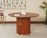 Antilia Solid Wood Four Seater Round Dining Table - Dining Set - Furniselan Brown Finish