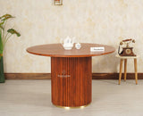 Antilia Solid Wood Four Seater Round Dining Table - Dining Set - Furniselan Brown Finish