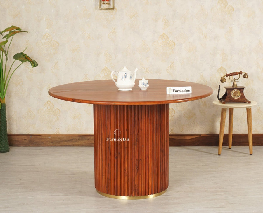 Antilia Solid Wood Four Seater Round Dining Table - Dining Set - Furniselan Brown Finish