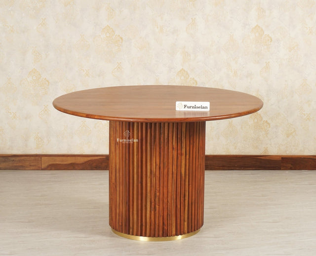 Antilia Solid Wood Four Seater Round Dining Table - Dining Set - Furniselan Teak Finish