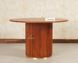 Antilia Solid Wood Four Seater Round Dining Table - Dining Set - Furniselan Brown Finish