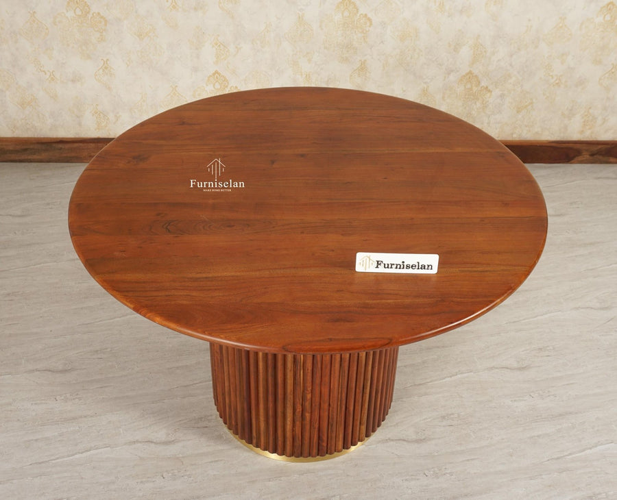 Antilia Solid Wood Four Seater Round Dining Table - Dining Set - Furniselan Teak Finish