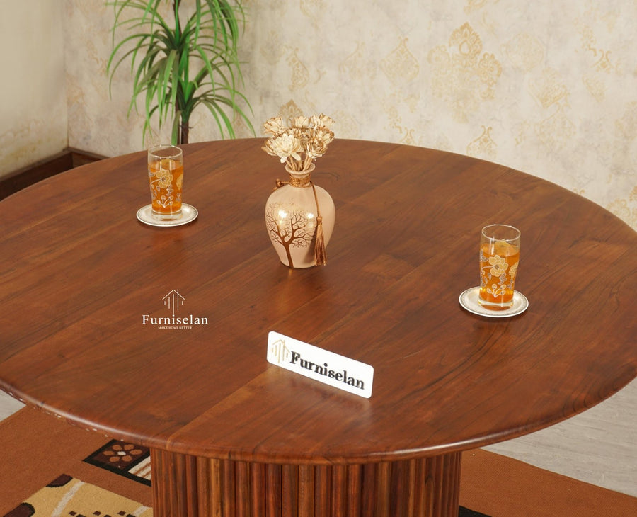 Antilia Solid Wood Four Seater Round Dining Table - Dining Set - Furniselan Teak Finish