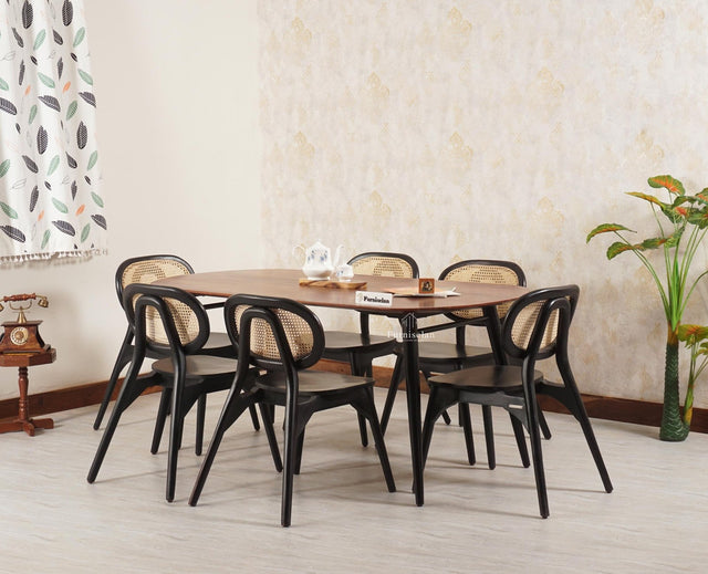 Antilia Solid Wood Six Seater Dining set with Six Chairs - Dining Set - Furniselan - Black-Finish