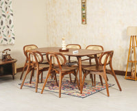 Antilia Solid Wood Six Seater Dining set with Six Chairs - Dining Set - Furniselan