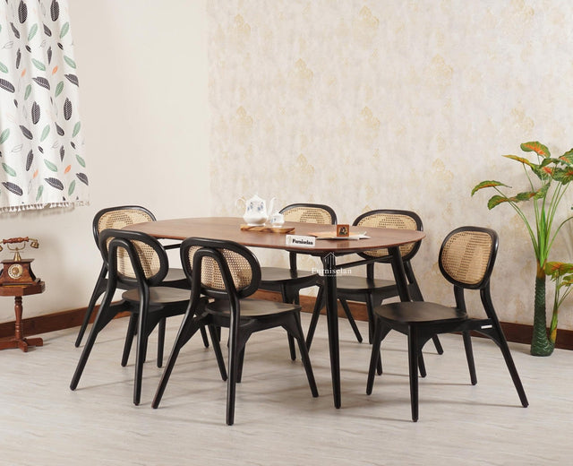 Antilia Solid Wood Six Seater Dining set with Six Chairs - Dining Set - Furniselan - Black-Finish