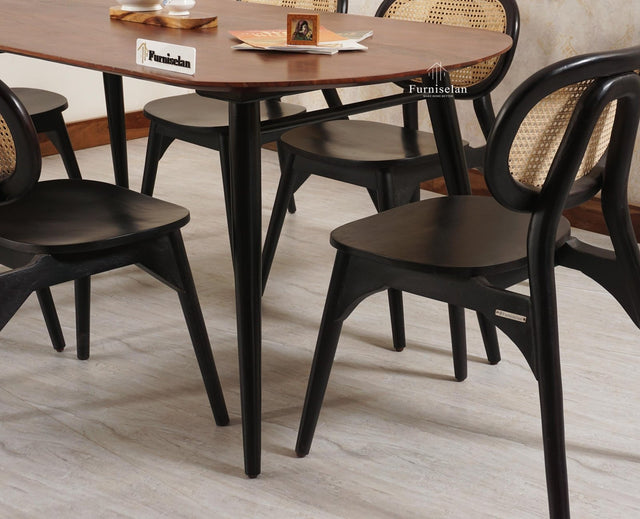 Antilia Solid Wood Six Seater Dining set with Six Chairs - Dining Set - Furniselan - Black-Finish