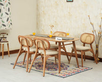 Antilia Wooden Four Seater Dining Set with Four Chairs with Cushions Natural Finish