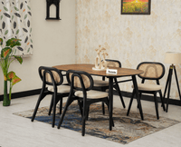 Antilia Wooden Four Seater Dining Set with Four Chairs with Cushions 
Black Finish