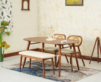 Antilia Wooden Four Seater Dining set with Two Chairs and Bench With 
Cushion Teak Finish

