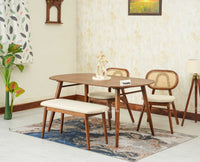 Antilia Wooden Four Seater Dining set with Two Chairs and Bench With 
Cushion Teak Finish
