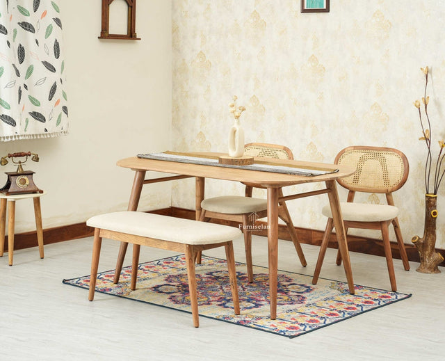 Antilia Wooden Four Seater Dining set with Two Chairs and Bench With 
Cushion
Natural Finish
