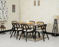 Antilia Wooden Six Seater Dining set Six Chairs with Cushion Black Finish