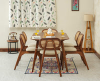 Antilia Wooden Six Seater Dining set Six Chairs with Cushion Teak Finish