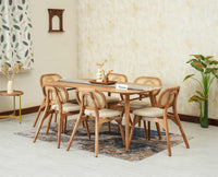 Antilia Wooden Six Seater Dining set Six Chairs with Cushion Natural Finish