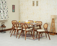 Antilia Wooden Six Seater Dining set Six Chairs with Cushion Teak Finish