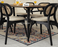 Antilia Wooden Six Seater Dining set Six Chairs with Cushion Black Finish