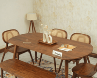 Antilia Wooden Six Seater Dining set with Four Chairs and Bench Furniselan Teak Finish