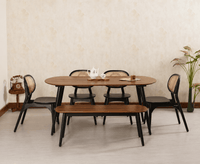 Antilia Wooden Six Seater Dining set with Four Chairs and Bench Furniselan Black Finish