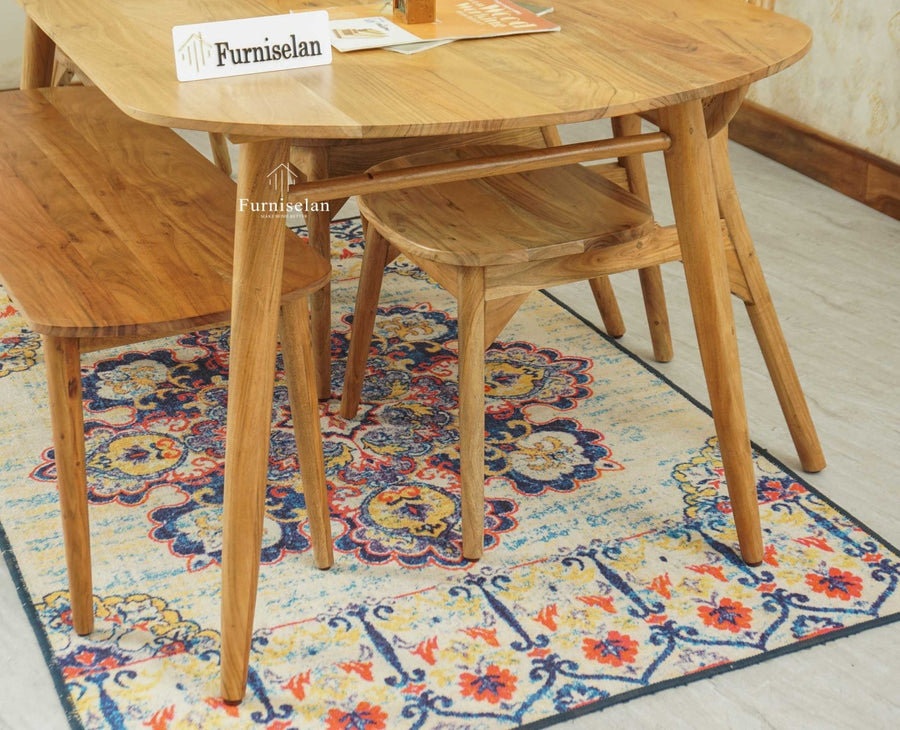 Antilia Wooden Six Seater Dining set with Four Chairs and Bench Furniselan Natural Finish