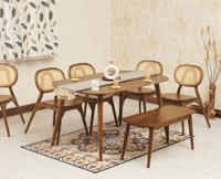 Antilia Wooden Six Seater Dining set with Four Chairs and Bench Furniselan Teak Finish