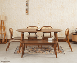 Antilia Wooden Six Seater Dining set with Four Chairs and Bench Furniselan Teak Finish